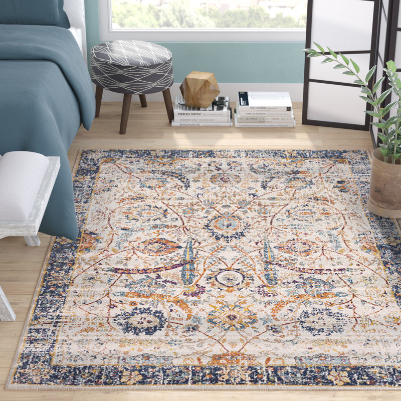 Mistana™ Hillsby Oriental Navy/Beige Area Rug & Reviews Wayfair.ca